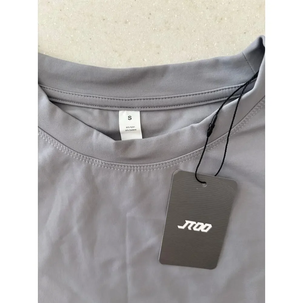 JTOO Gray Athletic Crop Top Women’s Small Short Sleeve Stretch Activewear NWT - Picture 5 of 9